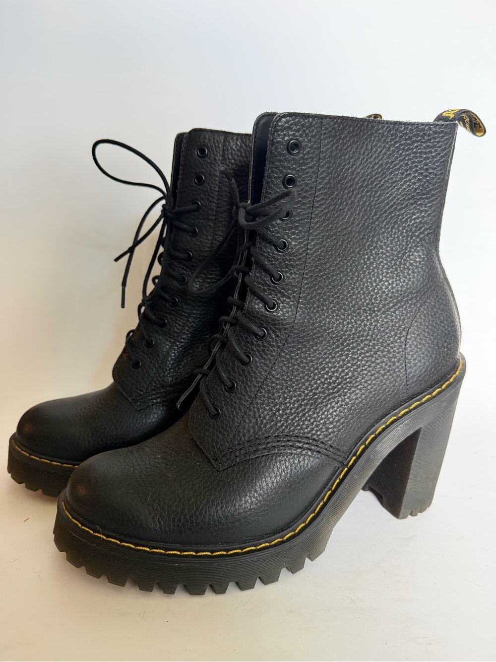 Dr. Martens Black Textured Leather Lace-Up Platform Heel Boots